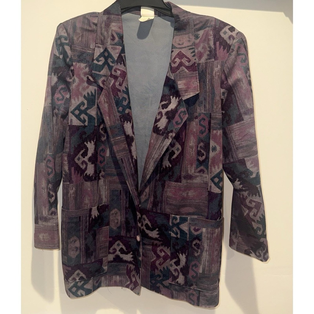 Vintage Jacket Womens USA XL Black Colorful Bold PATCHWORK Boho Southwestern
